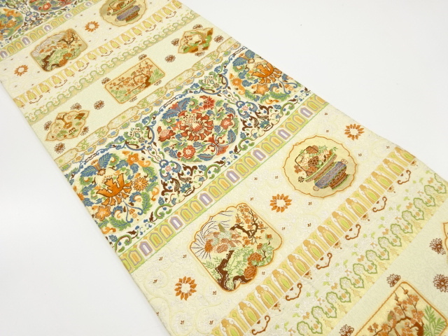 JAPANESE KIMONO / ANTIQUE FUKURO OBI / SILK / WOVEN FLOWER & BIRD SARASA